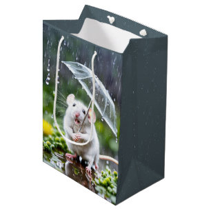 Sac Cadeau Moyen Souris Grise Sous Un Parapluie