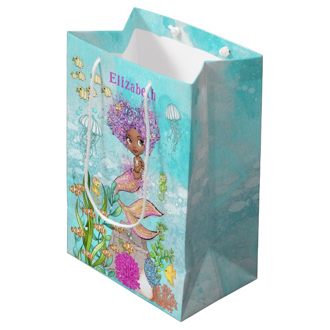 Sac Cadeau Moyen Sous la mer Petite sirène Brown Anniversaire (Devant Angle)