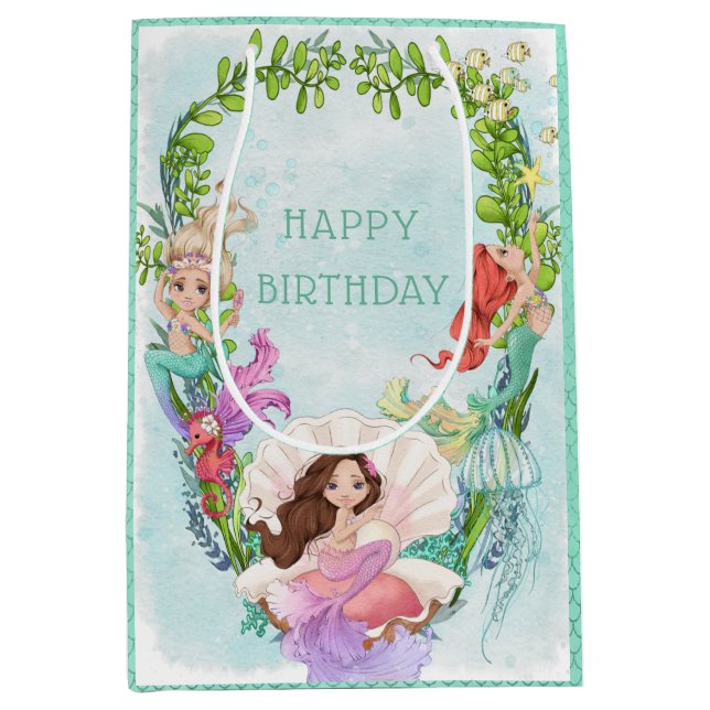 Sac Cadeau Moyen Sous la mer Sirène Anniversaire Moyen Cadeau (Devant)