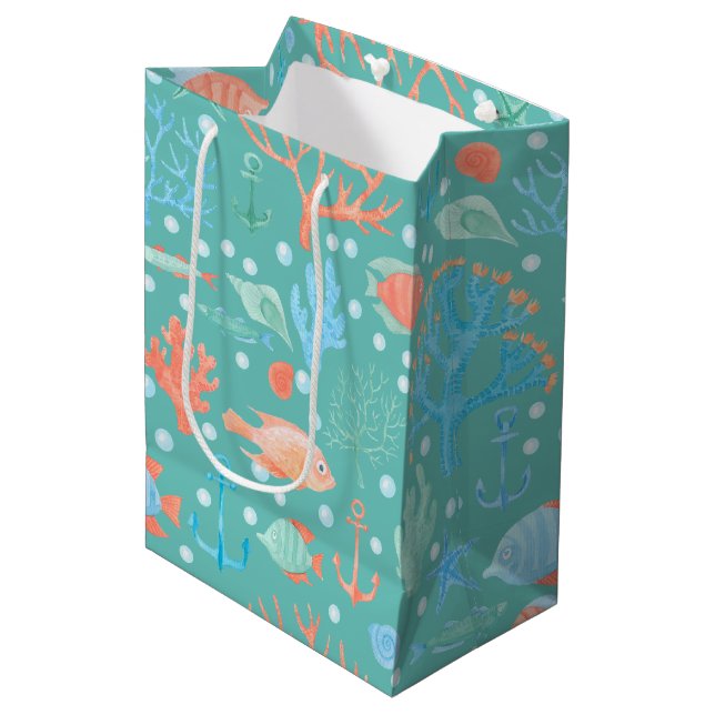 Sac Cadeau Moyen Sous le Motif d'aquarelle de mer (Devant Angle)
