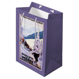 Sac Cadeau Moyen Spectateurs observant l'affiche de skieur