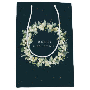 Sac Cadeau Moyen Sphère de Noël/Eucalyptus Vert foncé Snowberry