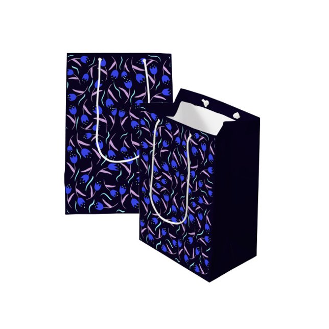 Sac Cadeau Moyen Spring Floral Pattern Dark Blue (Créateur téléchargé)