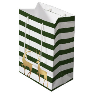 Sac Cadeau Moyen Spruce moderne Green Stripes Gold Deer