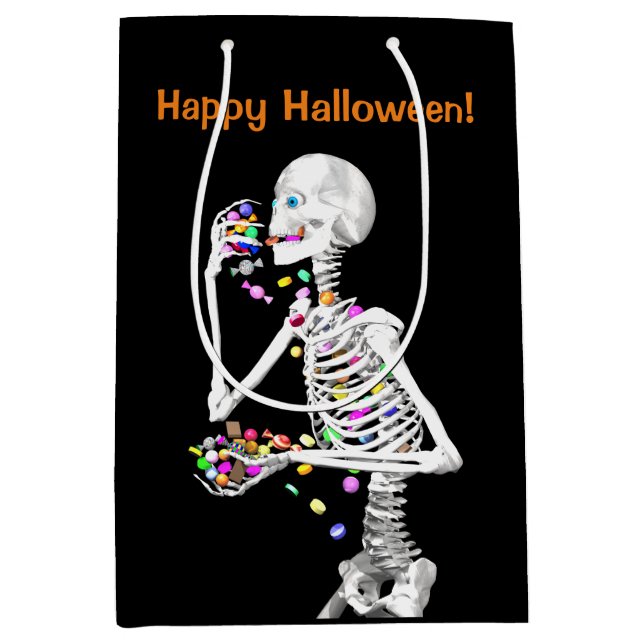 Sac Cadeau Moyen Squelette Manger Halloween Candy (Devant)