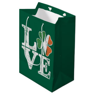 Sac Cadeau Moyen St Patrick Love Chance Irlande Trèfle Vert