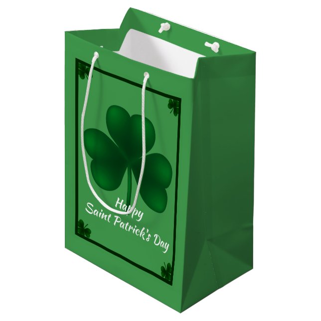 Sac Cadeau Moyen St patrick Shamrock irlandais MGB (Devant Angle)