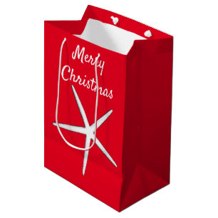 Sac Cadeau Moyen Starfish Motif Red White Beach Joyeux Noël