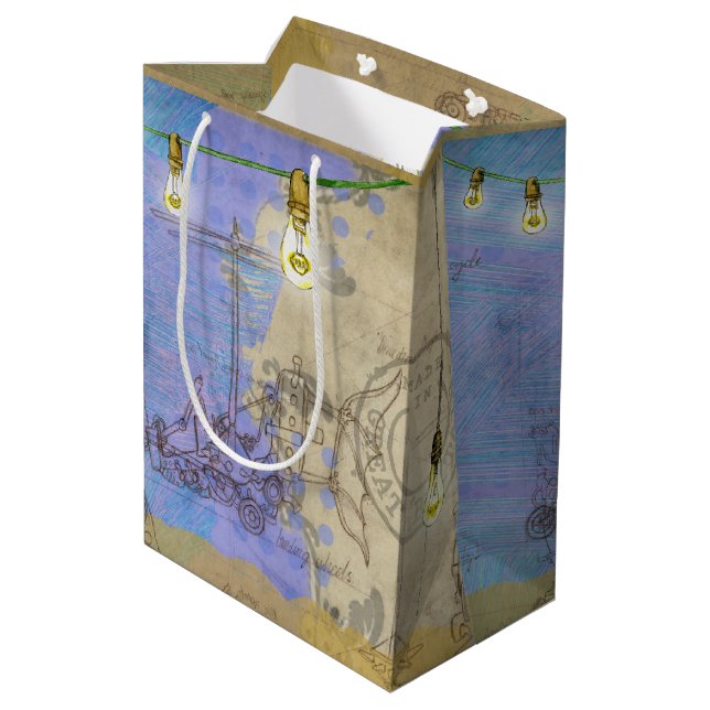 Sac Cadeau Moyen Steampunk Mécanique Edison Light Bulb Architect (Dos Angle)