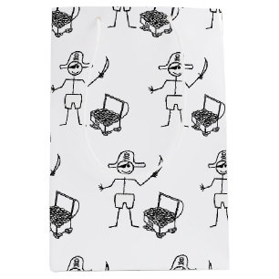 Sac Cadeau Moyen Stickman Pirate Avec Poitrine Au Trésor