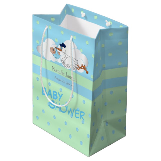 Sac Cadeau Moyen Stork avec un mignon petit bébé garçon (Dos Angle)