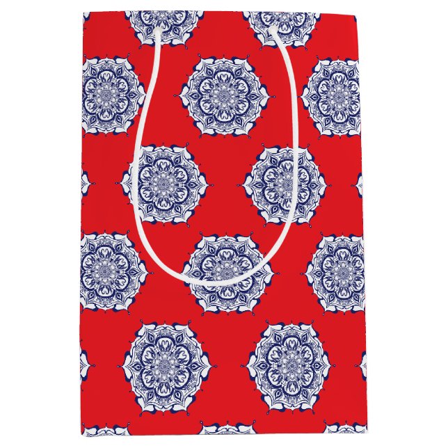 Sac Cadeau Moyen Style Chine bleue avec des créatures (Devant)