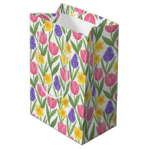 Sac Cadeau Moyen Style de coloriage de tulipes, jonquilles, jacinth