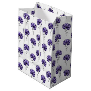 Sac Cadeau Moyen Style de dessin abstrait de fleur violette