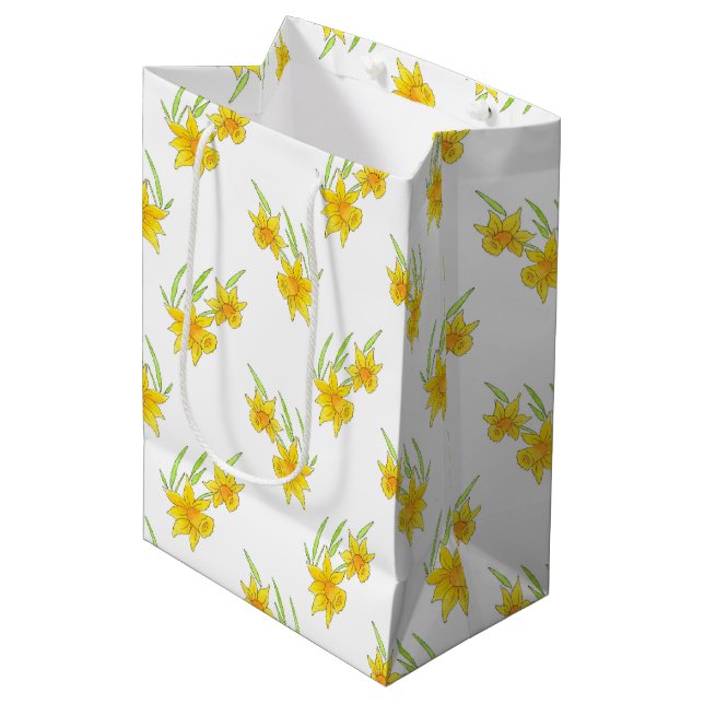 Sac Cadeau Moyen Stylo jonquille et Motif aquarelle (Devant Angle)