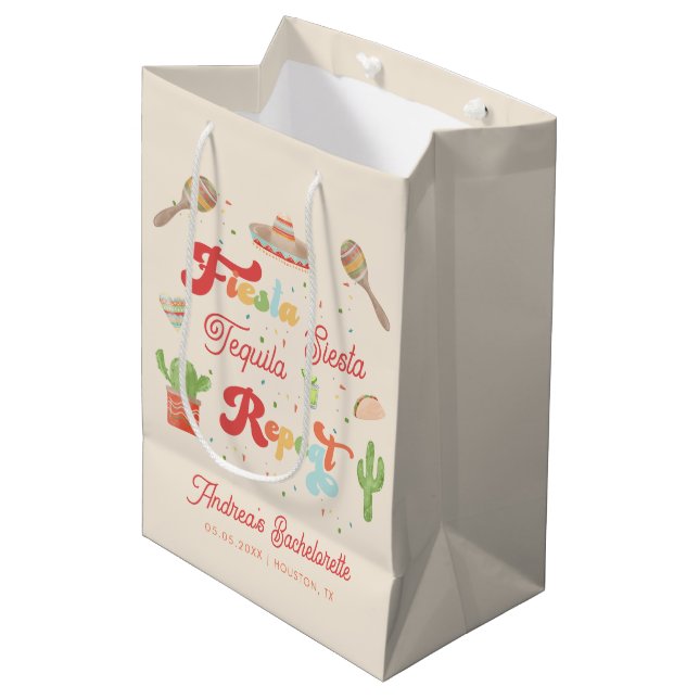 Sac Cadeau Moyen Super Fiesta Siesta Tequila Répète Bachelorette (Devant Angle)
