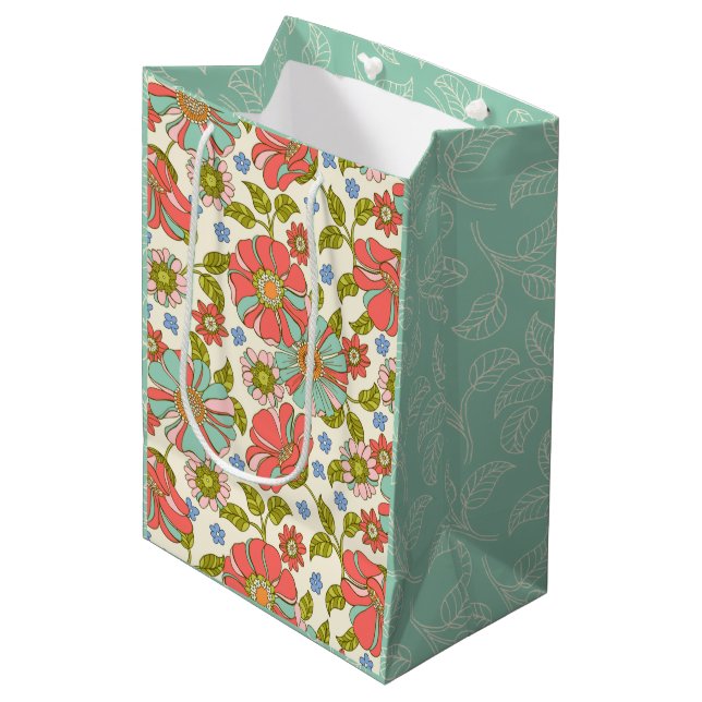 Sac Cadeau Moyen Super rétro rose et vert (Devant Angle)