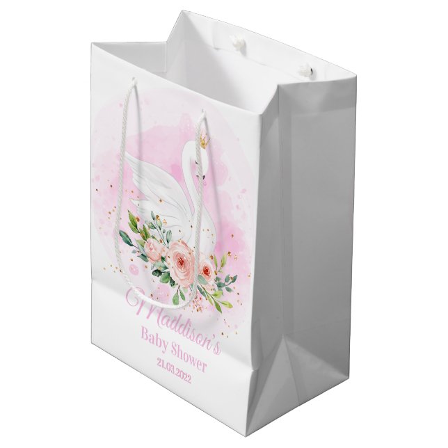 Sac Cadeau Moyen Swan Princess Baby shower d'anniversaire fille ros (Devant Angle)