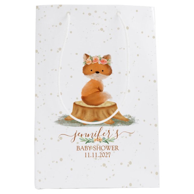 Sac Cadeau Moyen Sweet Forest Fox Baby Shower Wildflowers (Devant)