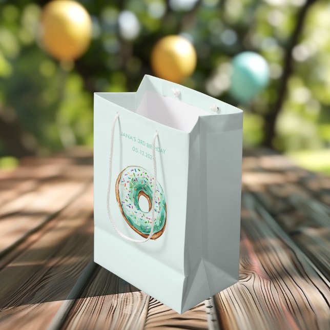Sac Cadeau Moyen Sweet Time Pastel Green Donut Anniversaire (Créateur téléchargé)