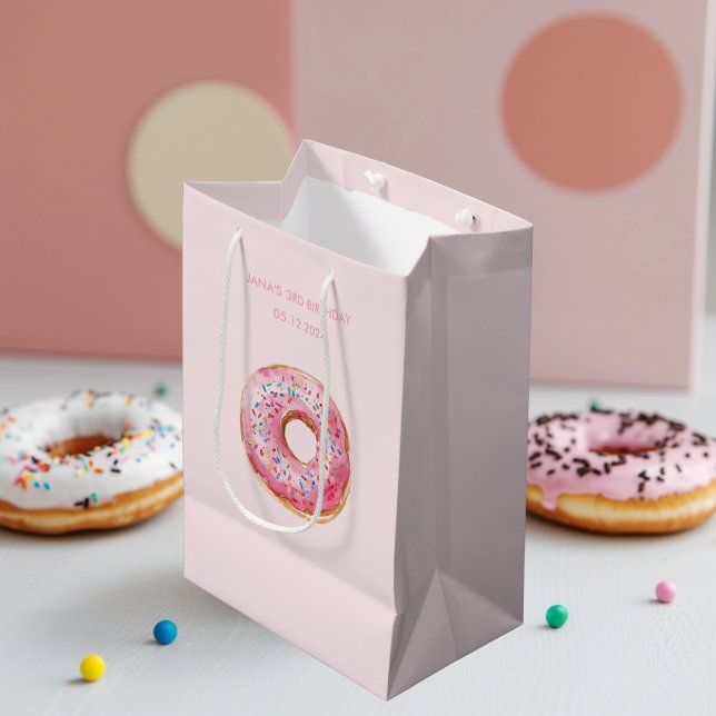 Sac Cadeau Moyen Sweet Time Pastel Pink Donut Anniversaire (Créateur téléchargé)