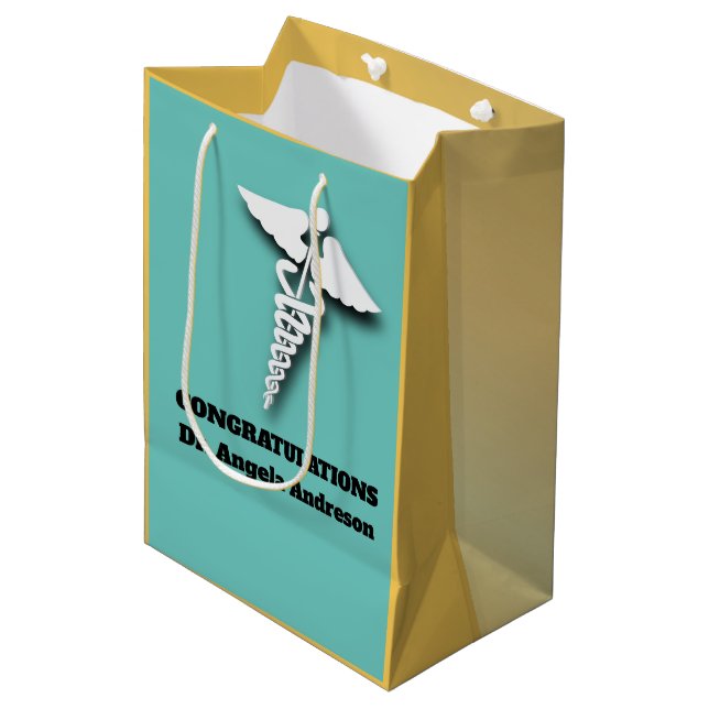 Sac Cadeau Moyen Symbole Caduceus Turquoise Adulte Docteur Félicita (Devant Angle)