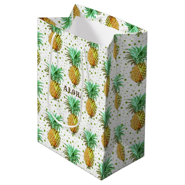 Sac Cadeau Moyen Symbole de l'hospitalité-Motif ananas (Devant Angle)