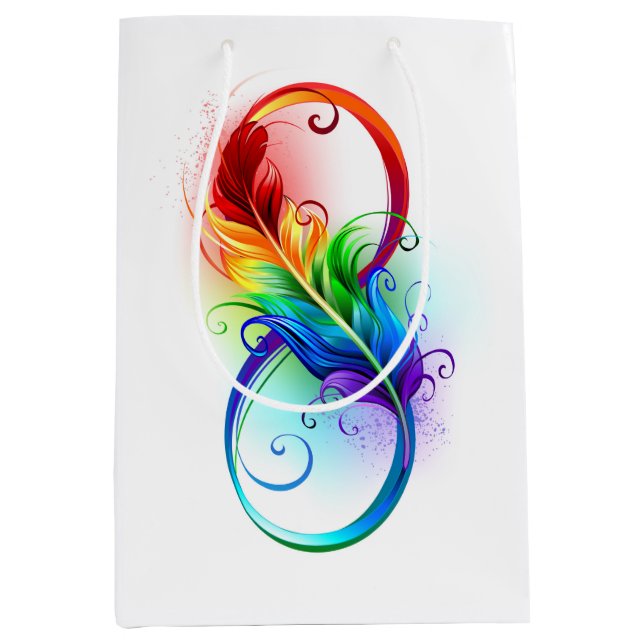Sac Cadeau Moyen Symbole d'infini avec plume arc-en-ciel (Devant)