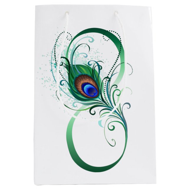 Sac Cadeau Moyen Symbole d'infini avec plume de paon (Devant)