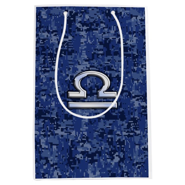 Sac Cadeau Moyen Symbole du Zodiaque de Libra sur Camo numérique bl (Devant)