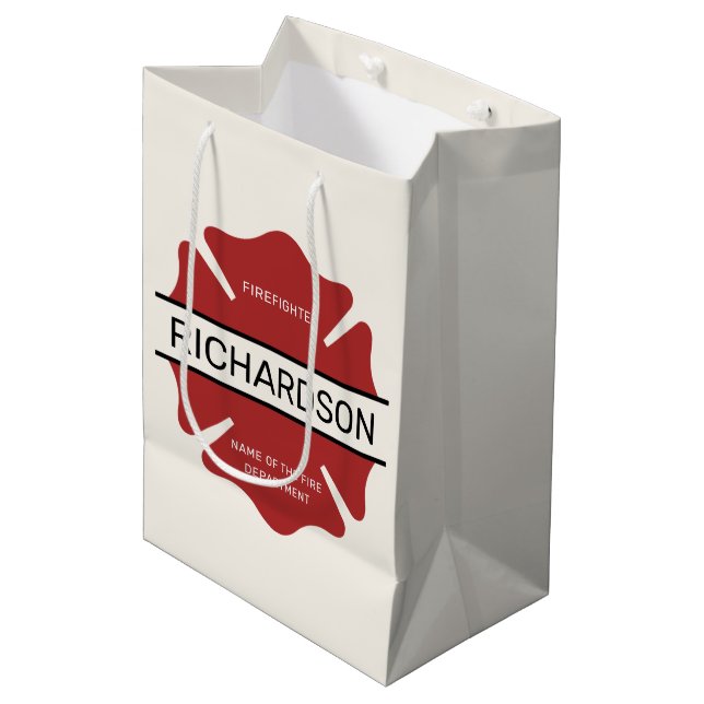 Sac Cadeau Moyen Symbole logo rouge du pompier personnalisé (Devant Angle)