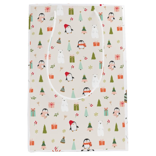 Sac Cadeau Moyen Symboles de Noël mignons (Devant)