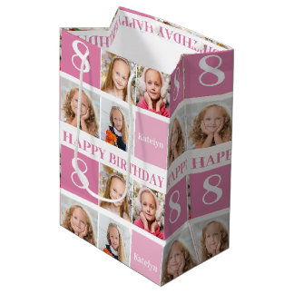 Sac Cadeau Moyen Sympa Personnalisé Anniversaire Fille Photo Collag