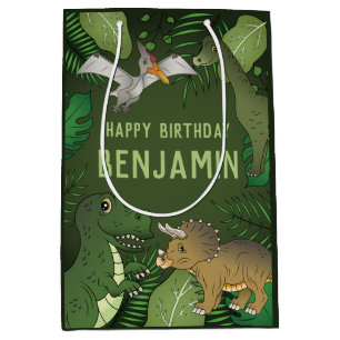 Sac Cadeau Moyen T-rex et autres dinosaures Mignon Joyeux Anniversa