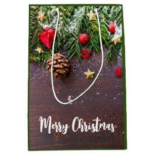 Sac Cadeau Moyen Table de Noël rustique avec pin et neige