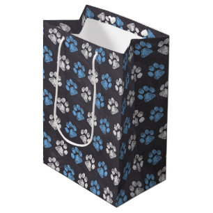 Sac Cadeau Moyen Tableau noir Empreintes de pattes blancs