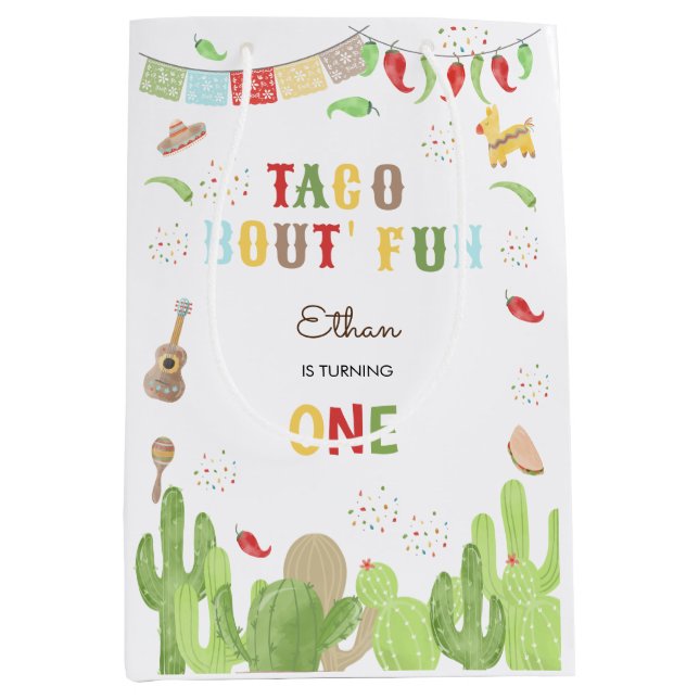 Sac Cadeau Moyen Taco bout' fun fiesta mexicaine premier anniversai (Devant)