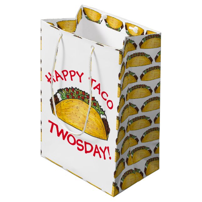 Sac Cadeau Moyen Taco TWOSday Mardi 2 Anniversaire fête Fiesta (Devant Angle)