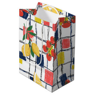 Sac Cadeau Moyen Tartan de citrons et de tomates méditerranéens