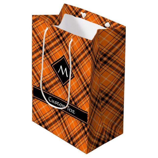 Sac Cadeau Moyen Tartan orange d'Halloween (Devant Angle)