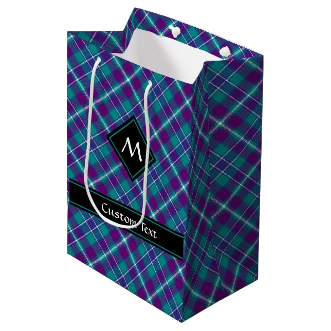 Sac Cadeau Moyen Tartan vert de mer, violet et bleu (Devant Angle)