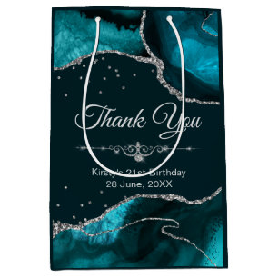 Sac Cadeau Moyen Teal & Paillettes d'Argent Agate Anniversaire Merc