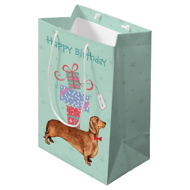 Sac Cadeau Moyen Teckel de cadeaux d'anniversaire (Devant Angle)