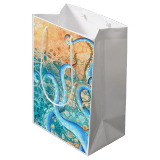 Sac Cadeau Moyen Tentacles bleus Octopus Kraken Encre Turquoise Abs