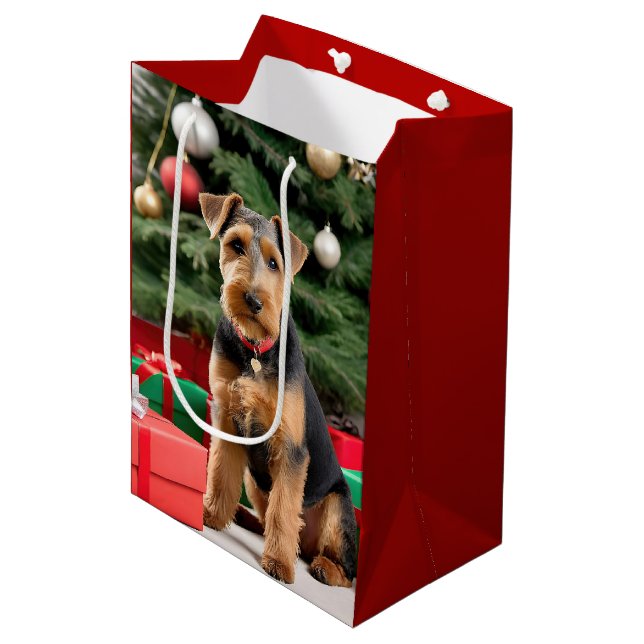 Sac Cadeau Moyen Terrier Gallois De Noël Par L'Arbre (Devant Angle)