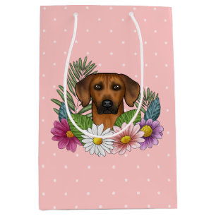 Sac Cadeau Moyen Tête de chien Rhodesian Ridgeback Fleurs sauvages