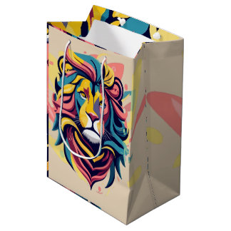 Sac Cadeau Moyen Tête de lion Abstraite