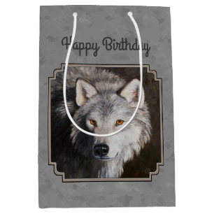 Sac Cadeau Moyen Tête de loup de bois gris