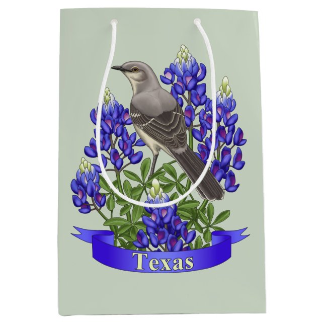 Sac Cadeau Moyen Texas State Mockingbird & Bluebonnet Flower (Devant)