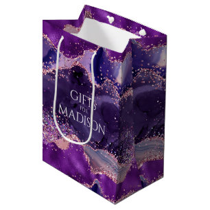 Sac Cadeau Moyen Texture de l'agate de la Glitterie violette